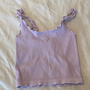 Lilac Ribbed Ruffle-Trim Tank Top - Women